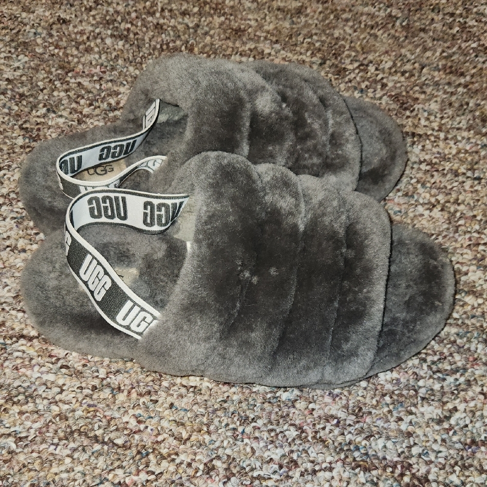 UGG Charcoal Fluffy Slippers